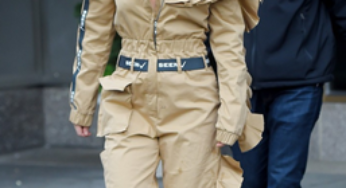 Lady Gaga In Gold Jumpsuit In New York.