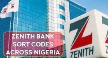 Zenith Bank Sort Codes List for All Branches in Nigeria